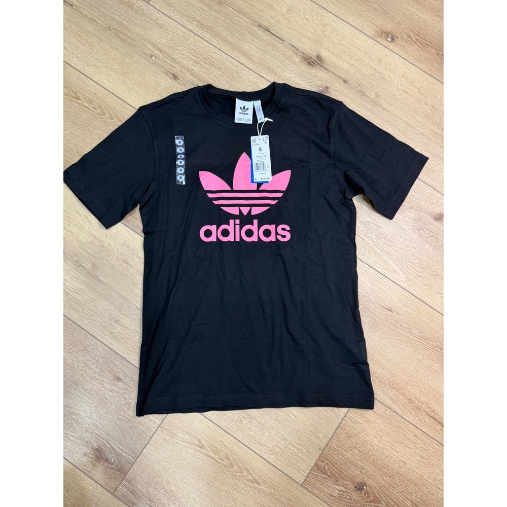 Adidas Originals Trefoil Tee Mens Small Black Pink Logo T-Shirt NWT